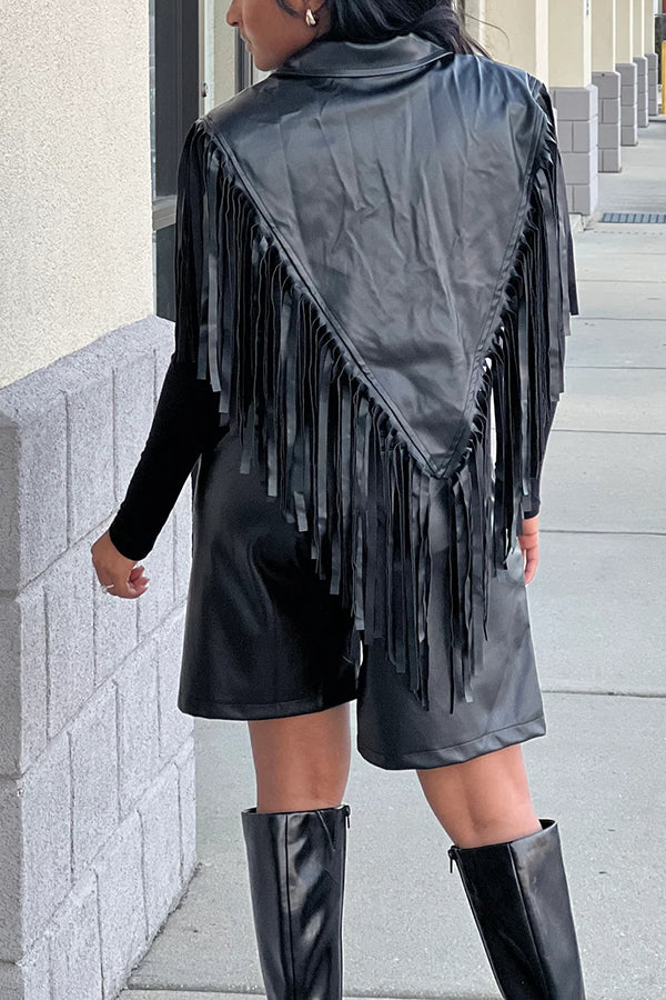 Stylish Fringe Vest Top & Shorts Set