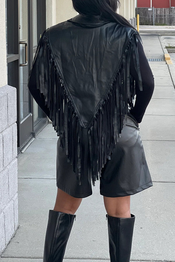 Stylish Fringe Vest Top & Shorts Set