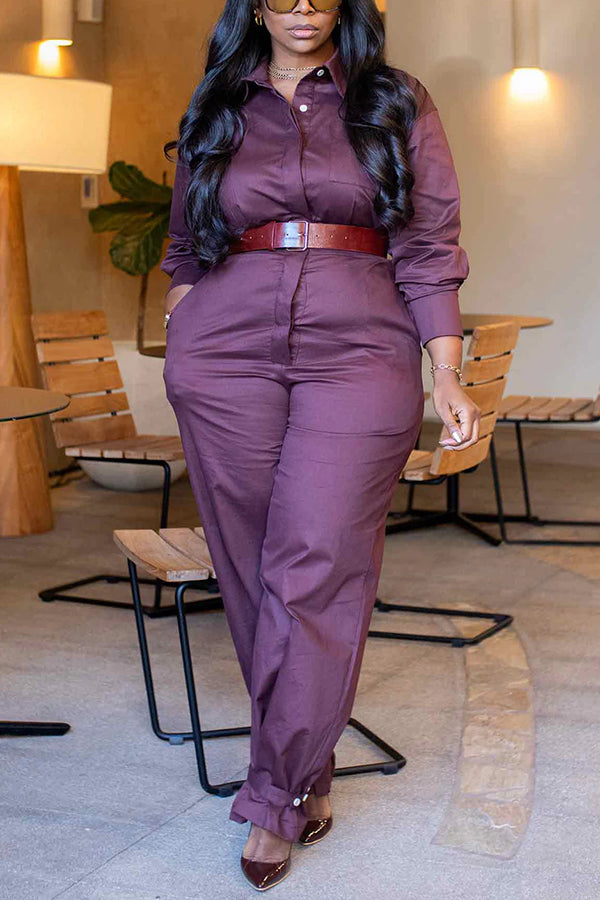 Cozy Solid Button Up Pockets Jumpsuit