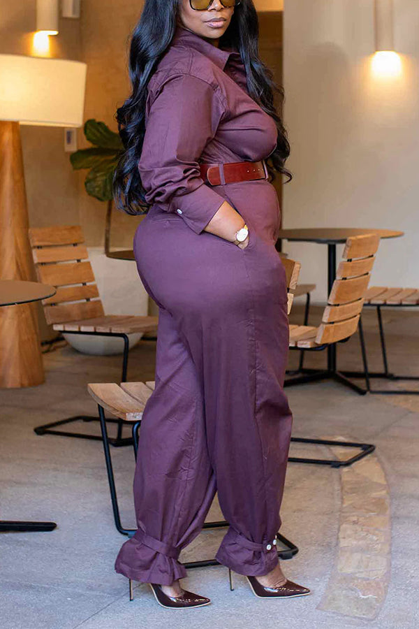 Cozy Solid Button Up Pockets Jumpsuit