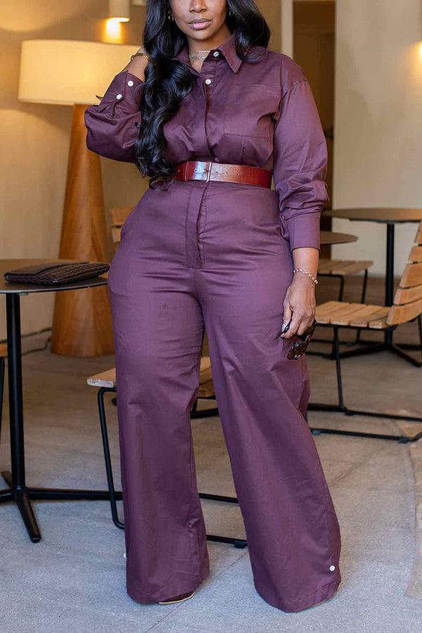 Cozy Solid Button Up Pockets Jumpsuit