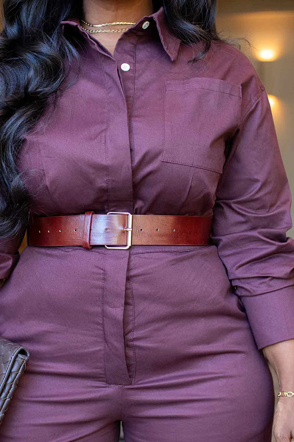 Cozy Solid Button Up Pockets Jumpsuit