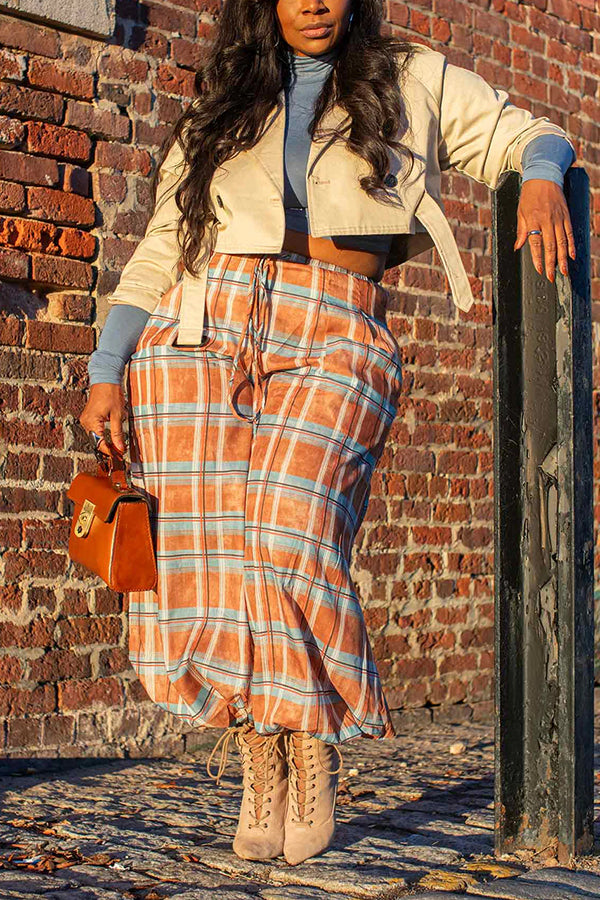 Casual Harem-inspired Plaid Print Pants
