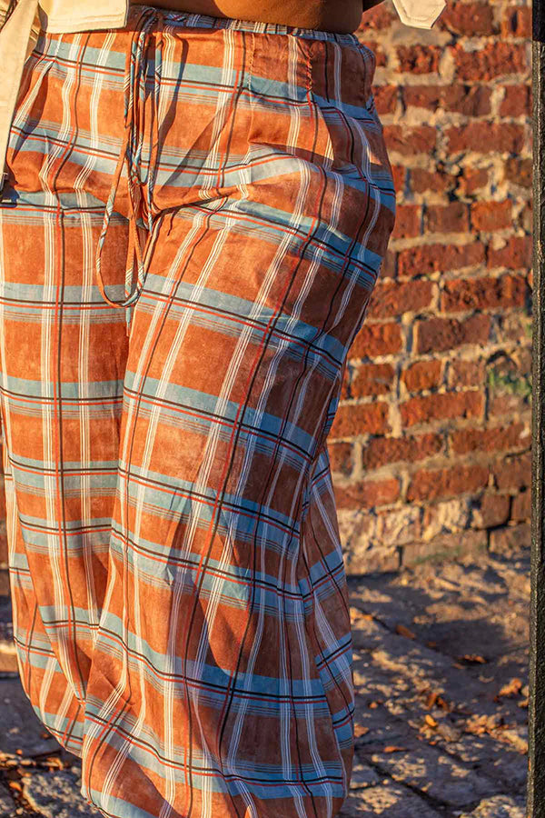 Casual Harem-inspired Plaid Print Pants