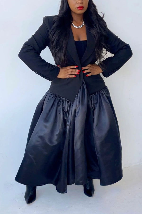 Stylish Ruffle Patchwork Blazer Dress