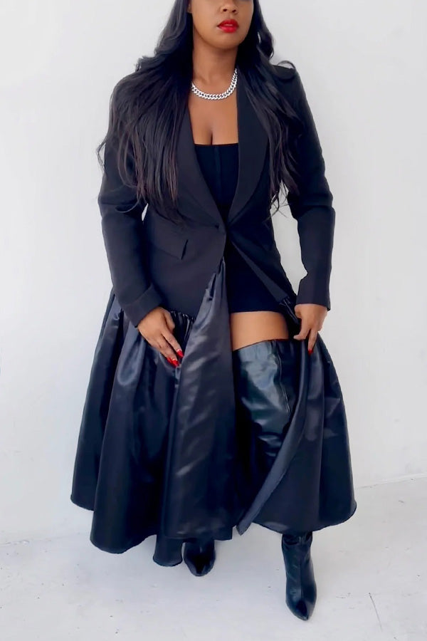 Stylish Ruffle Patchwork Blazer Dress