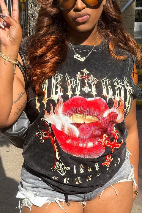 Street Lips Cross Print Tank Top*