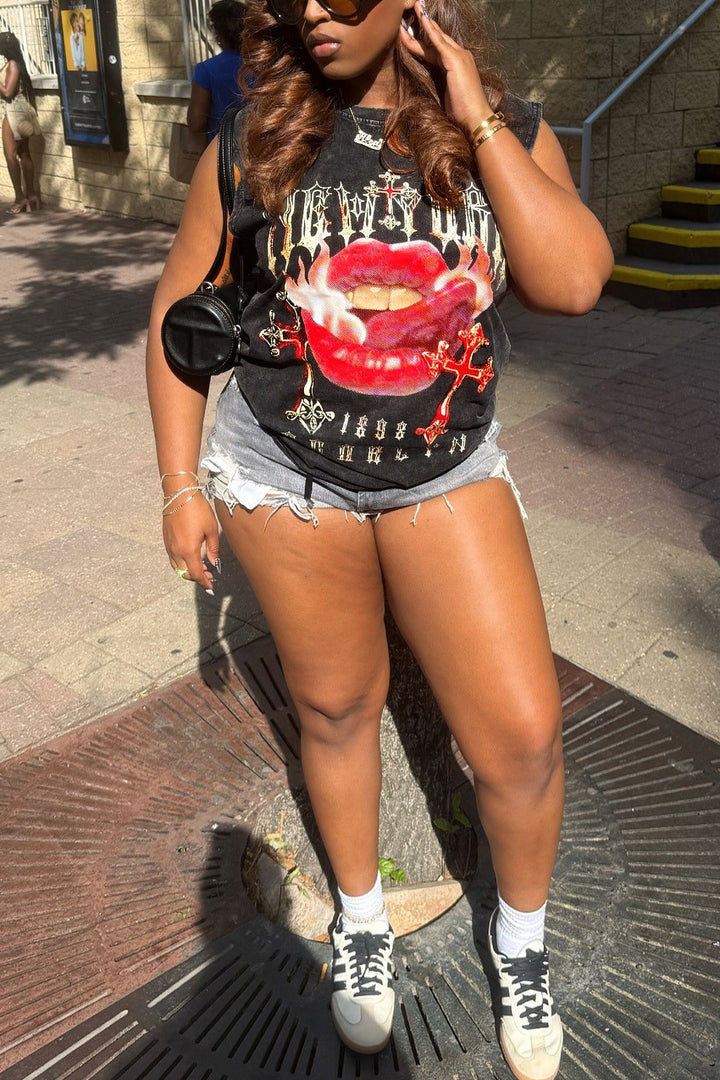 Street Lips Cross Print Tank Top*