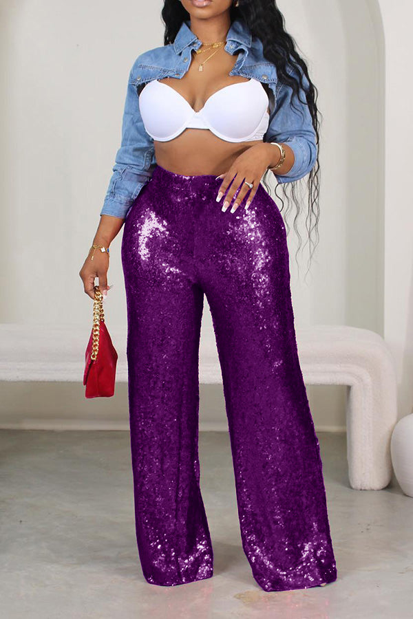 Fashion Holiday Sequin Straight Leg Pants