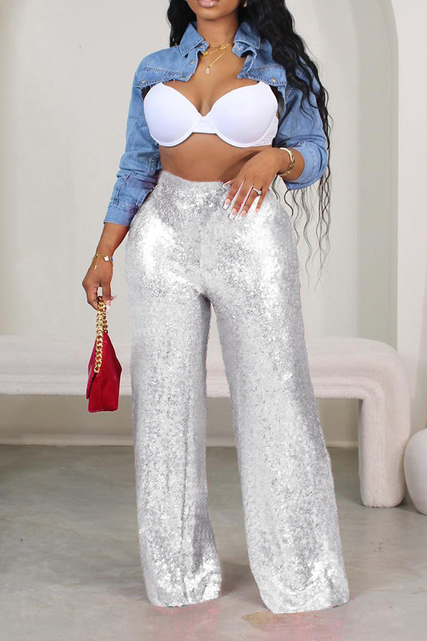 Fashion Holiday Sequin Straight Leg Pants