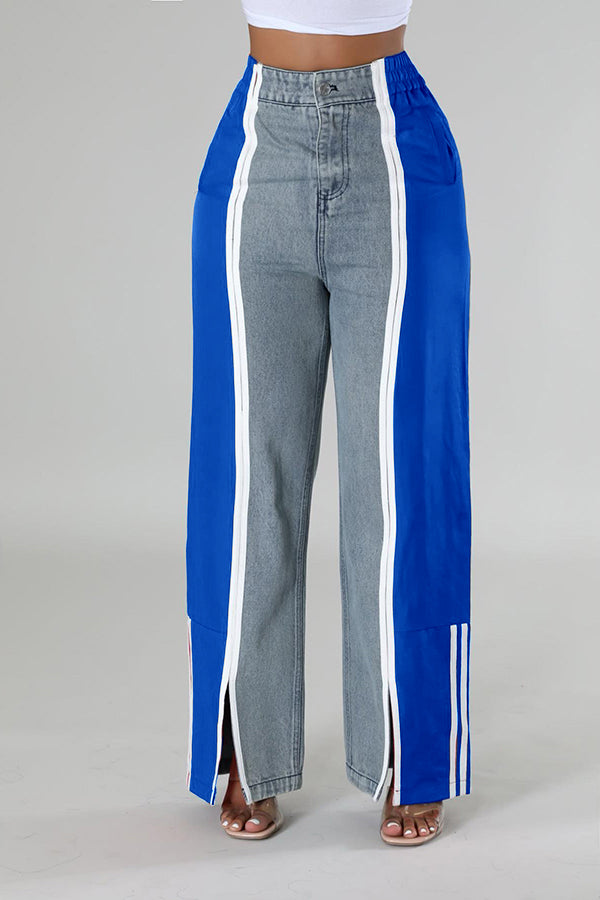 Vintage Colorblock Split Hem Jeans