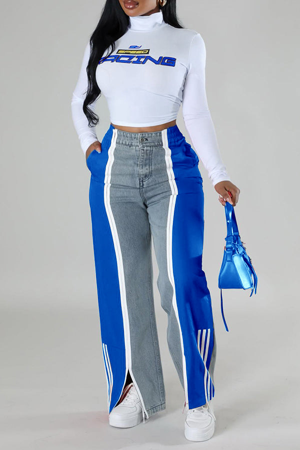 Vintage Colorblock Split Hem Jeans