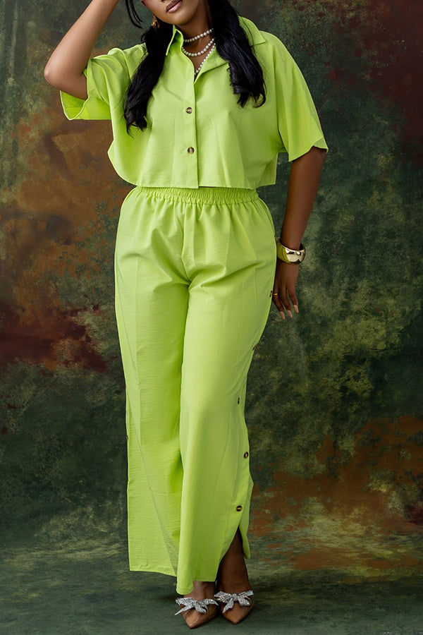 Classic Batwing Sleeve Top & Breasted Side Pants Set