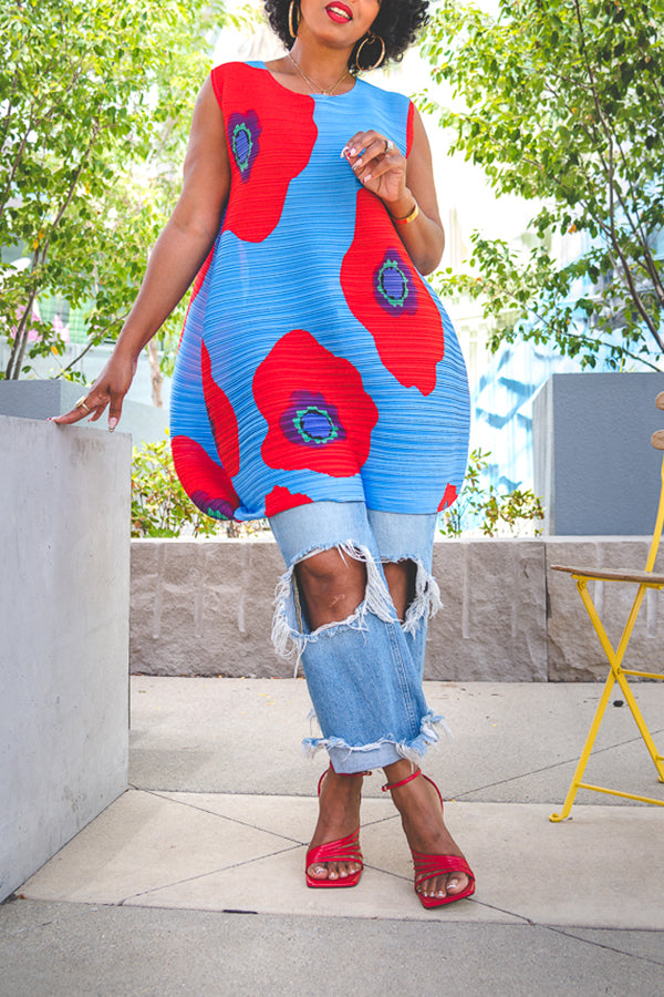 Stylish Floral Print Sleeveless Dress