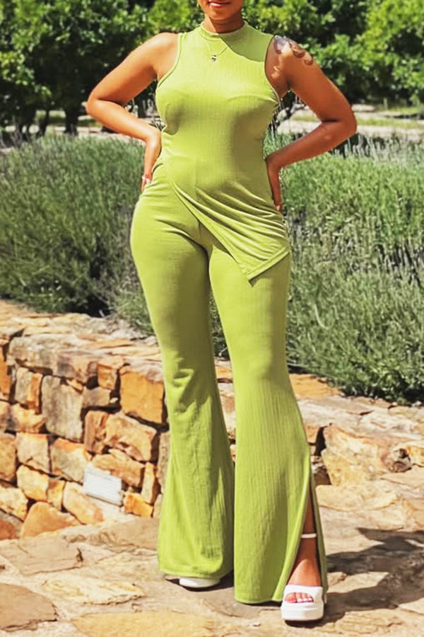 Chic Asymmetrical Hem Top & Split Hem Pants Set