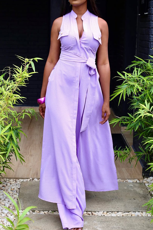 Vintage Button Front Long Top & Pants Set