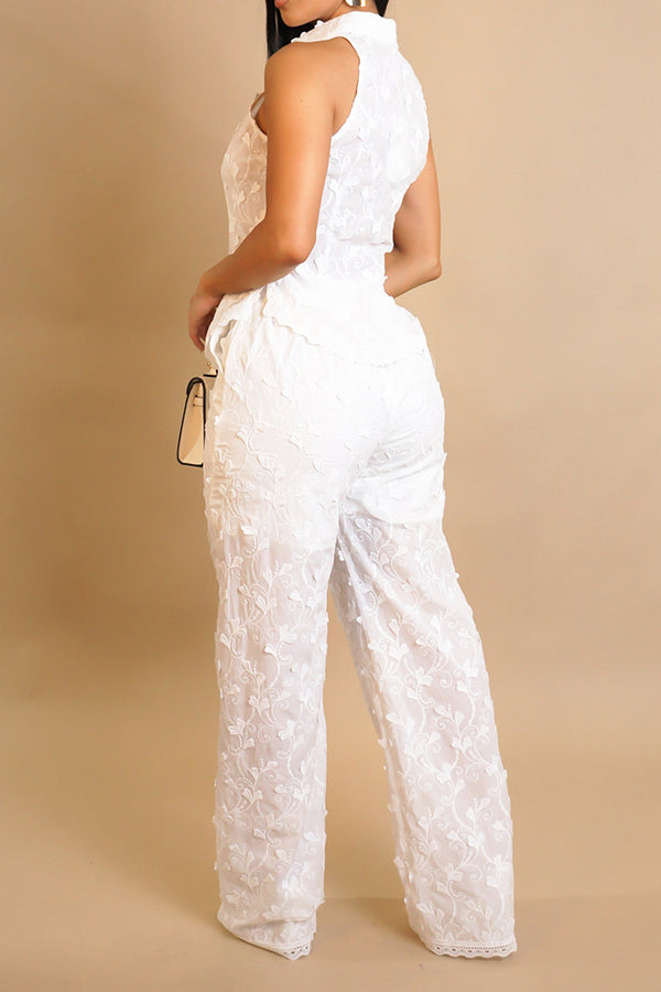 Fashion Lace Sleeveless Top & Pants Set