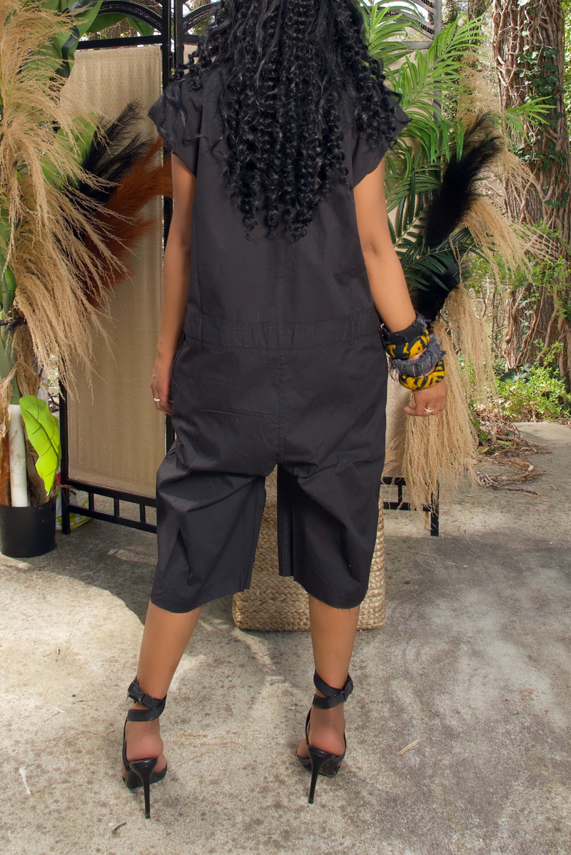 Retro Zip Front Drop Crotch Rompers