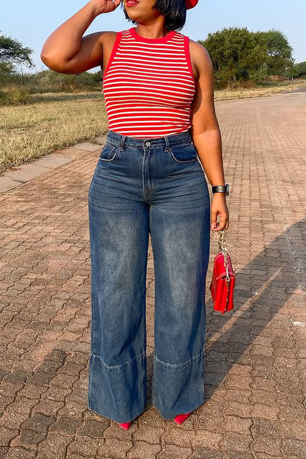 Stylish Straight Leg Denim Pants