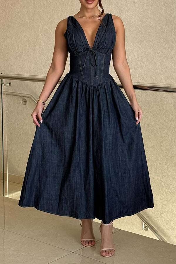 Stylish V-Neck Ruched Ruffle Hem Dress 