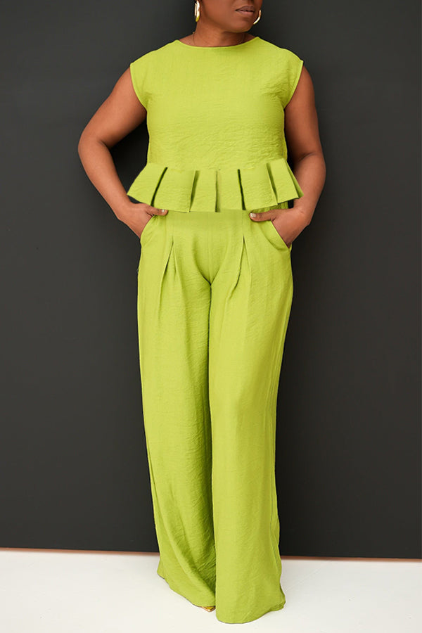 Chic Ruffle Hem Top & Pants Set