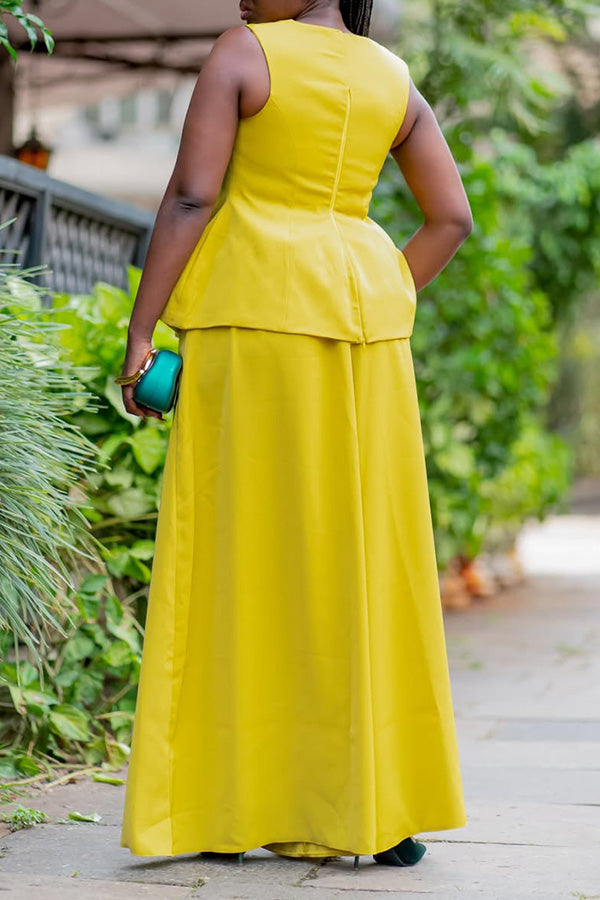 Classic V-Neck Single Breasted Top & Wide Leg Pants Set