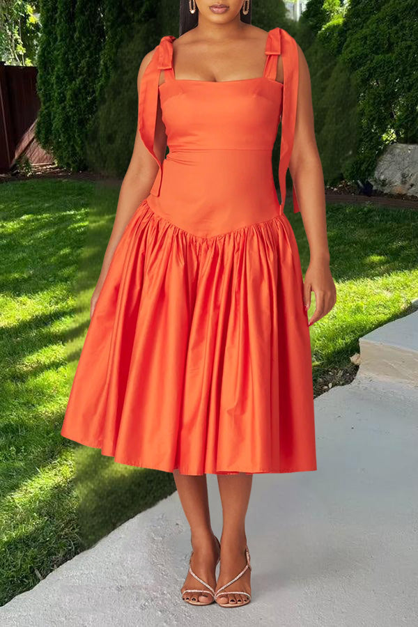 Chic Tie Shoulder Ruffle Hem Dress