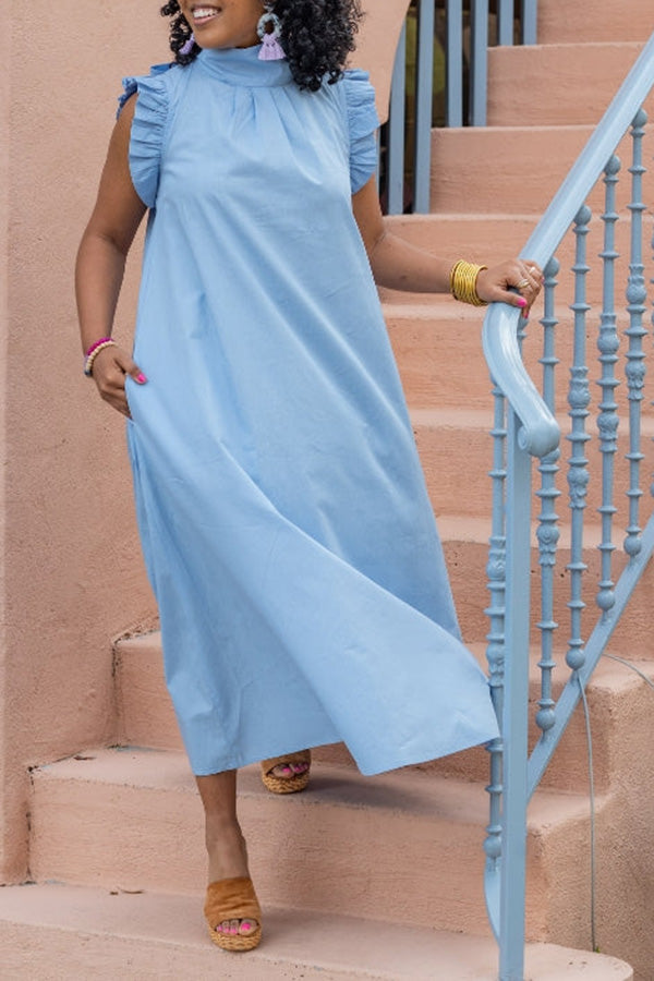 Retro Flutter Sleeve Smock Dress