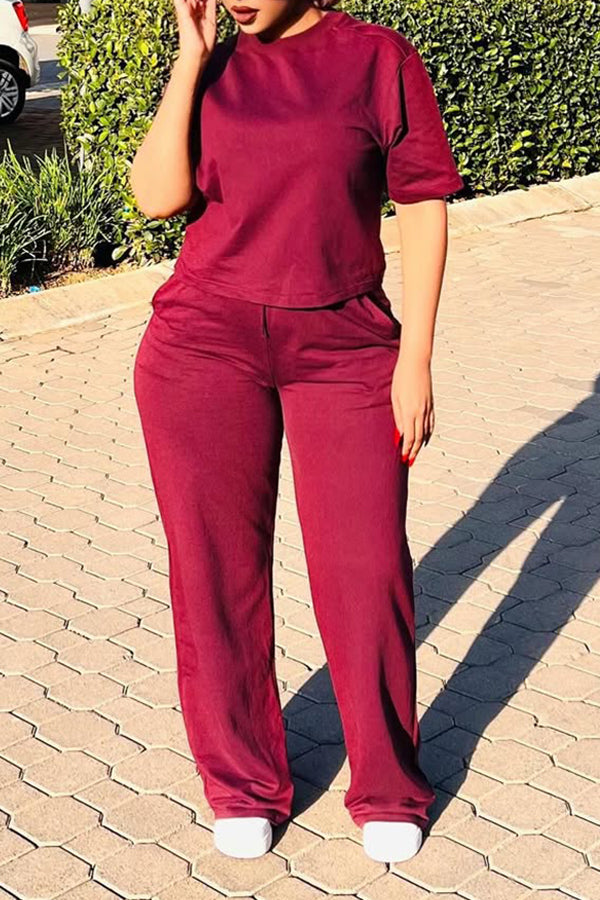 Chic Round Neck Top & Pants Set
