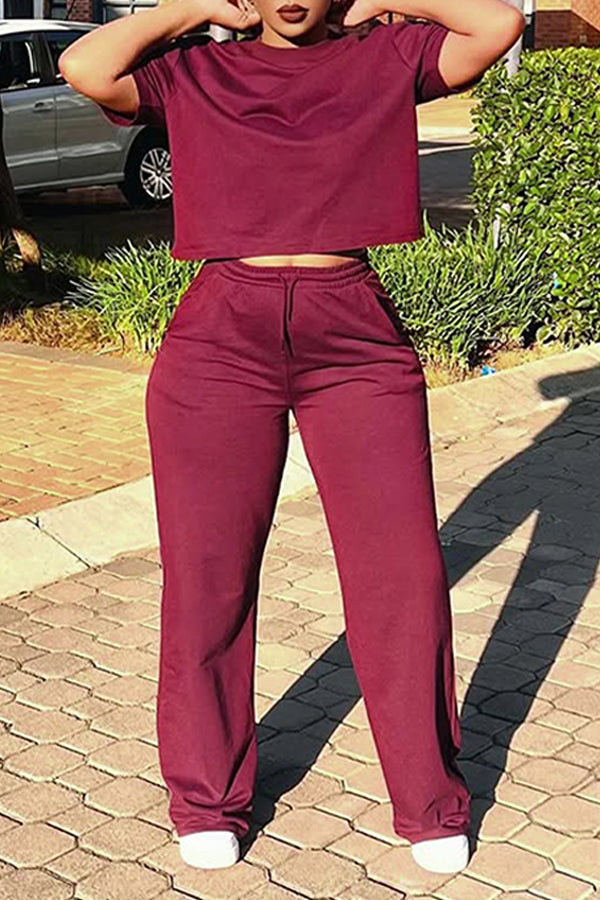 Chic Round Neck Top & Pants Set