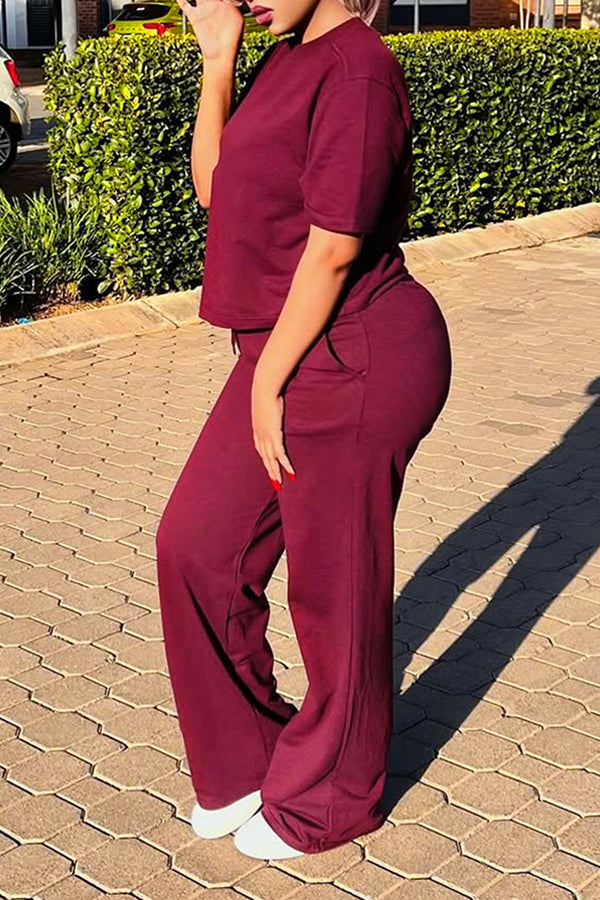 Chic Round Neck Top & Pants Set