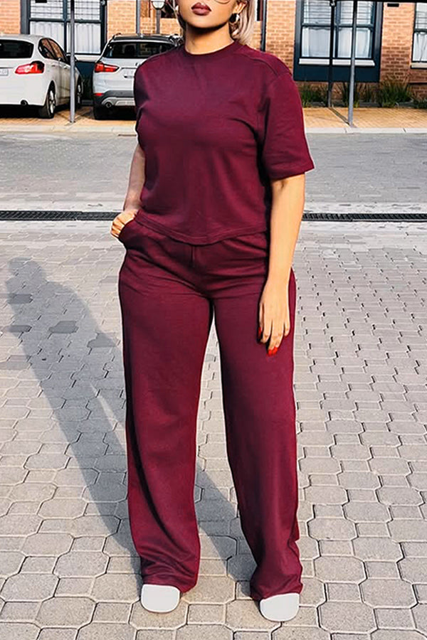 Chic Round Neck Top & Pants Set