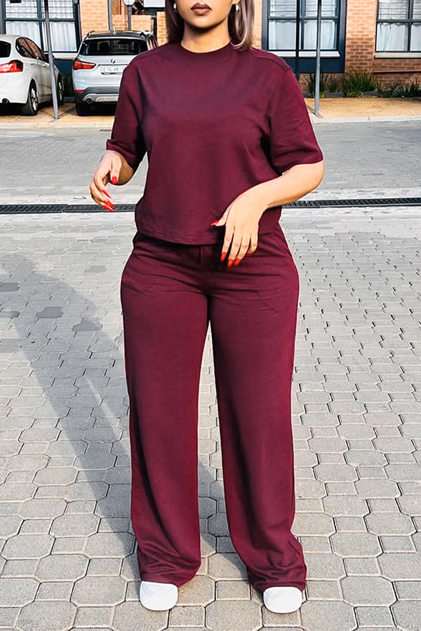 Chic Round Neck Top & Pants Set