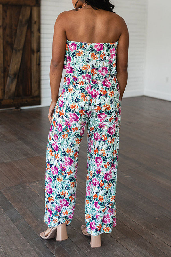 Vacation Floral Print Tube Jumpsuit