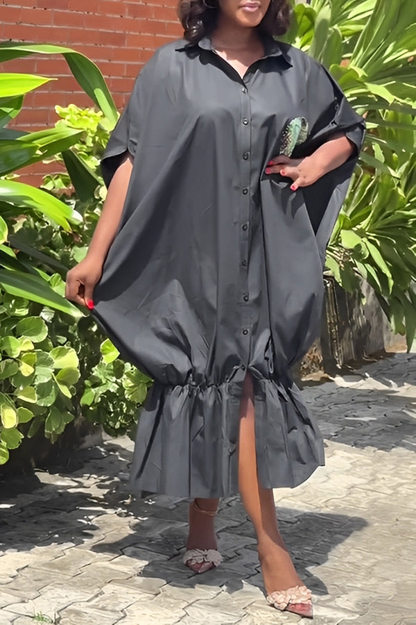 Retro Ruffle Hem Butterfly Print Dress