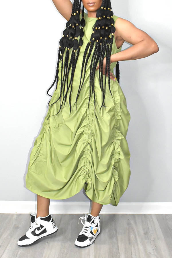 Chic Drawstring Waist Sleeveless Dress