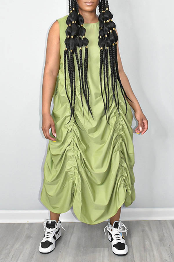 Chic Drawstring Waist Sleeveless Dress