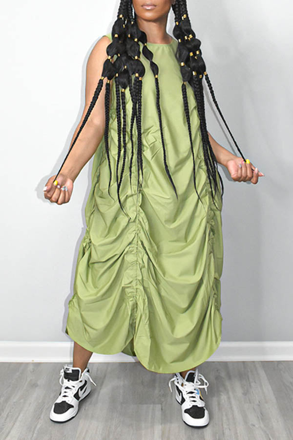 Chic Drawstring Waist Sleeveless Dress