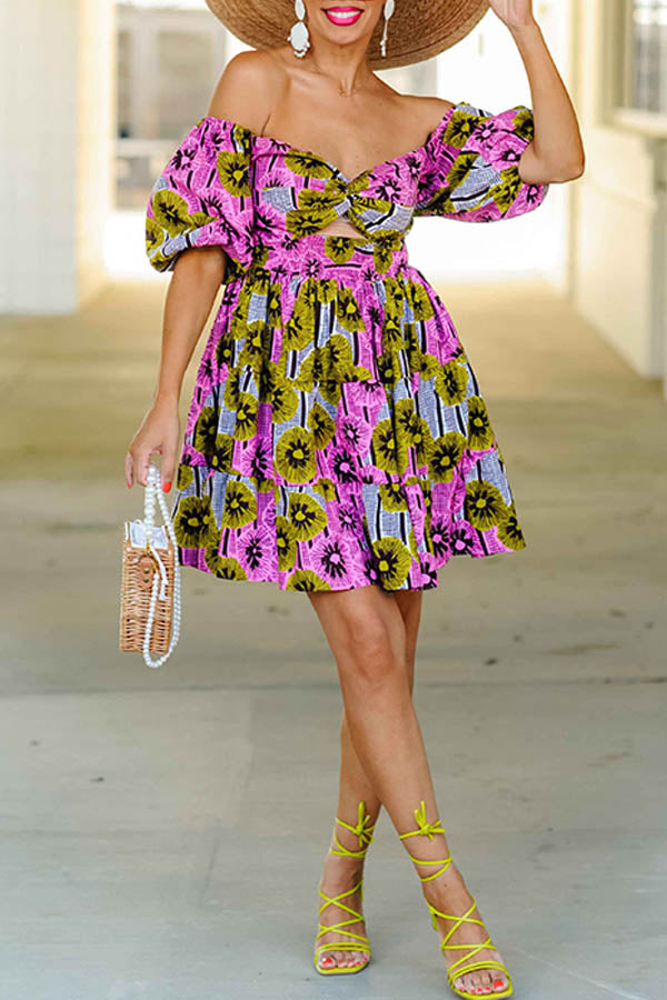 Vacation Off Shoulder Allover Print Dress