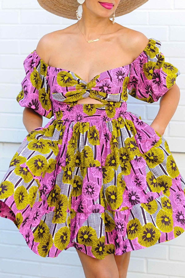 Vacation Off Shoulder Allover Print Dress