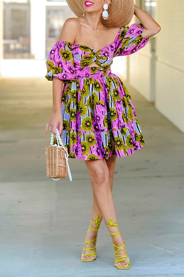 Vacation Off Shoulder Allover Print Dress
