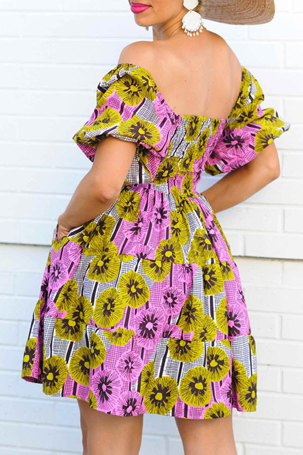 Vacation Off Shoulder Allover Print Dress