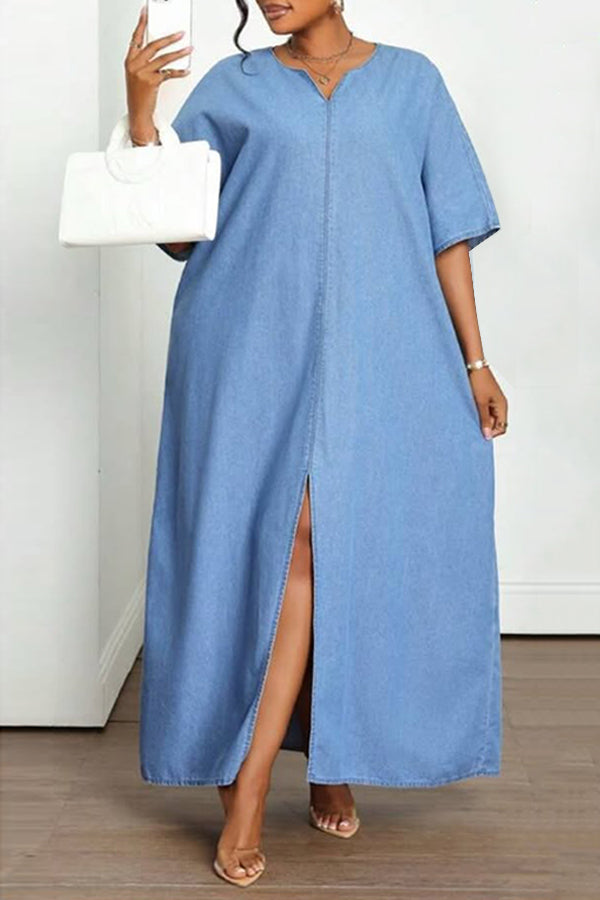 Classic V-Neck Split Hem Dress  