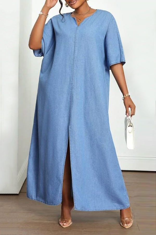 Classic V-Neck Split Hem Dress  