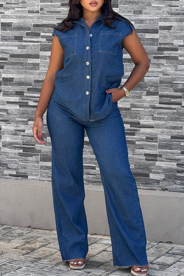 Fashion Denim Top & Pants Set