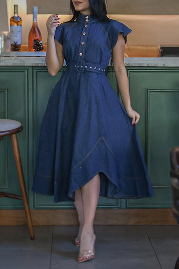 Retro Flutter Sleeve Irregular Hem Dress