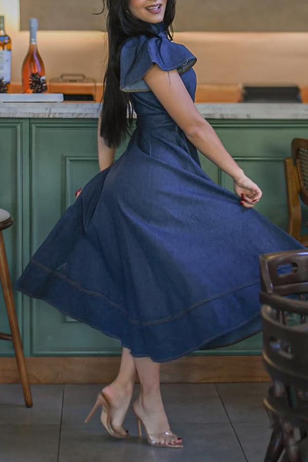 Retro Flutter Sleeve Irregular Hem Dress