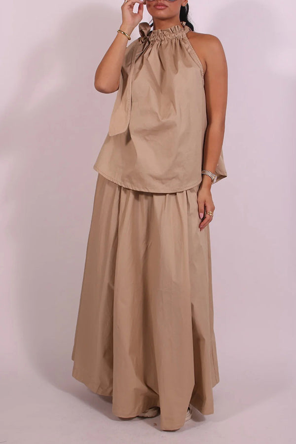 Stylish Ruched Halter Top & Skirt Set 