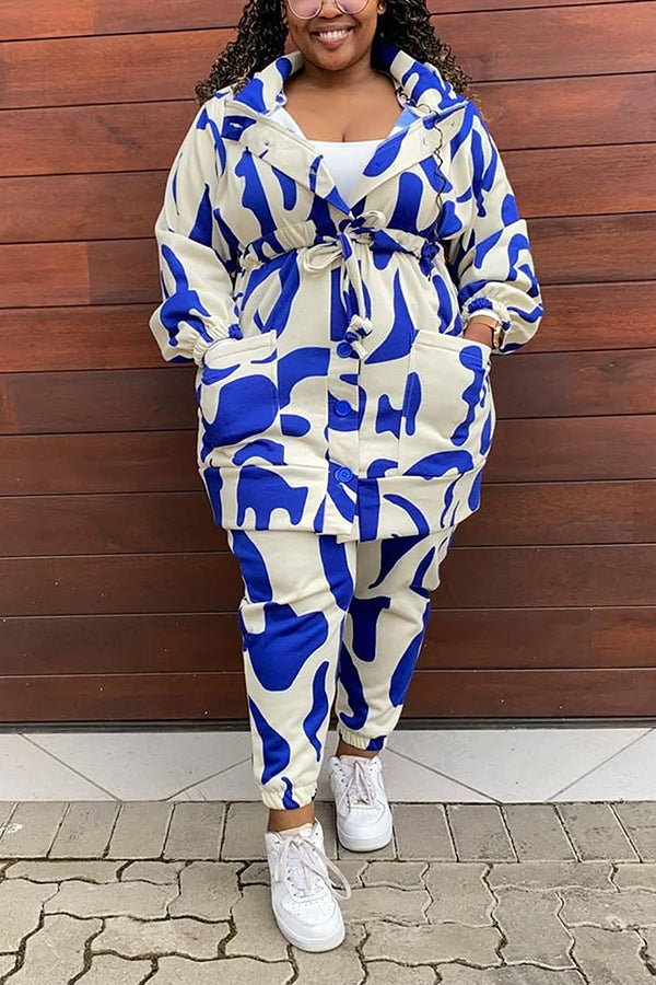 Casual Allover Print Outerwear & Pants Set