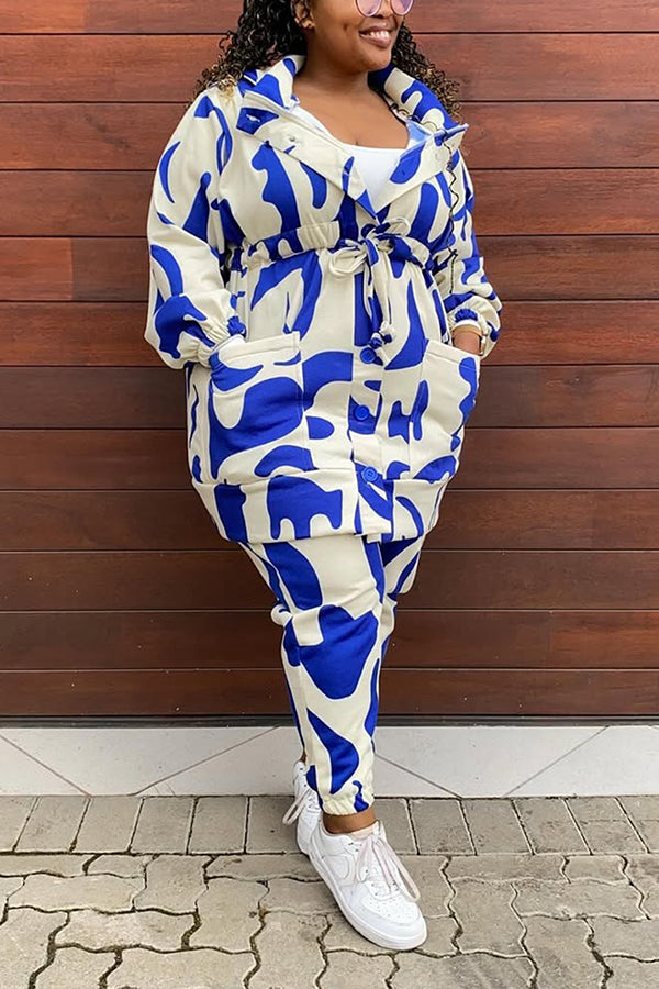 Casual Allover Print Outerwear & Pants Set